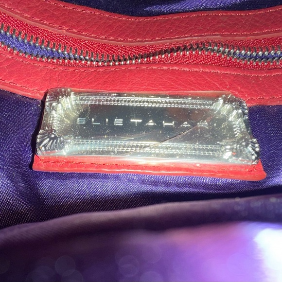 Elie Tahari Teal Snakeskin, with Purple and Red Leather Clutch - Picture 7 of 9